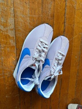 Nike Lavender and Blue Low-Top Sneakers with Orange Swoosh